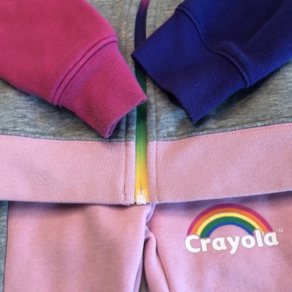 2 Piece Pink Gray Fleece Hoodie Zip Jacket  & Pants Set Crayola Little Girl's 4 - Picture 14 of 15